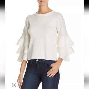 Endless Rose White Ruffle Tiered Sleeves Knit Sweater. Creamy White. Size M.